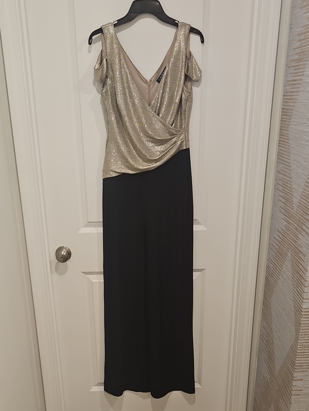 Ralph Lauren Gold and Black Cold-Shoulder Jumpsuit